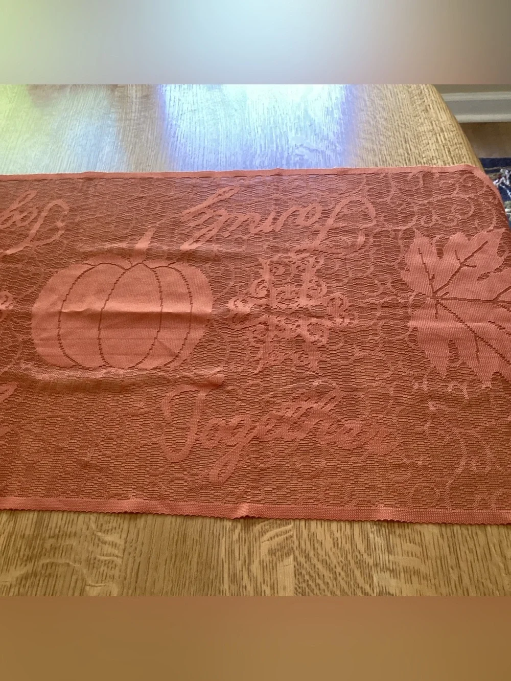 Fall Harvest Orange Table Runner 80” X 19.5 Family Together, Thanksgiving Autumn